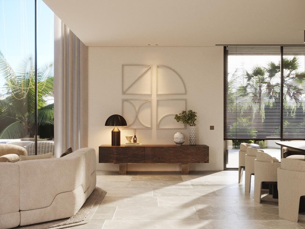 Elegant Mediterranean restaurant terrace with panoramic coastal views at golden hour